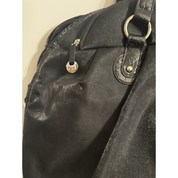 Travelon Black Tote Shoulder Bag Carry On Expandable Travel Turquoise Lining - Picture 4 of 14